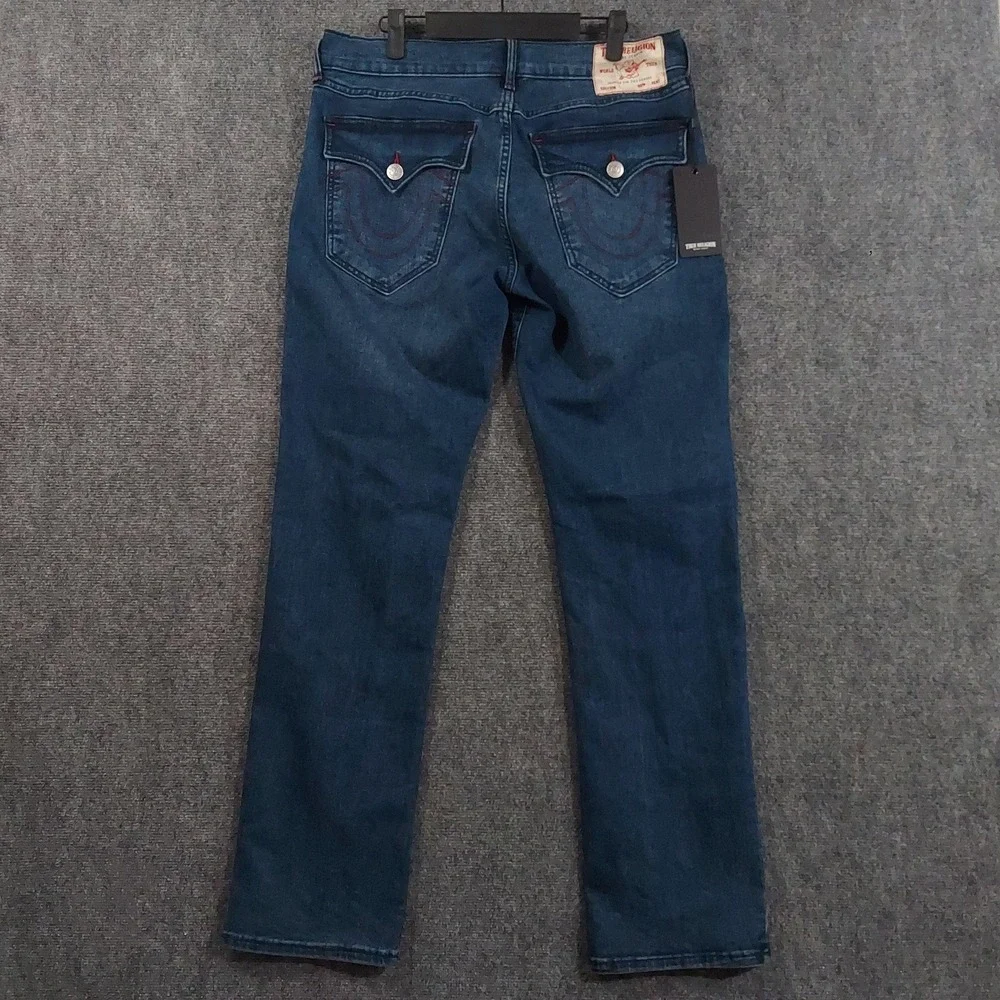 True Religion Ricky SN Flap Relaxed Straight Jeans Mens 32x34 Blue Dark Wash